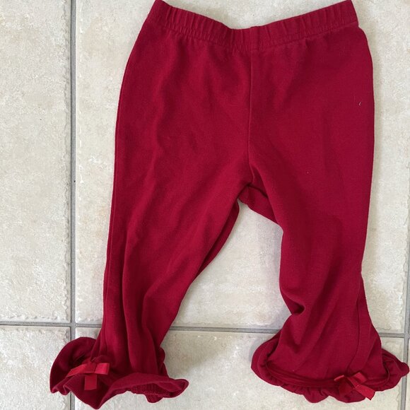 BABY GIRL SIZE 18 MONTH RED PULLON PANTS ELASTIC RUFFLE BOW HEM - Picture 1 of 3